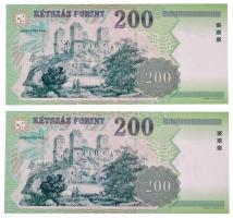 1998. 200Ft "FH 0000055 - FH 0000056" (2x) alacsony sorszám és sorszámkövetők! T:I / 
Hun...