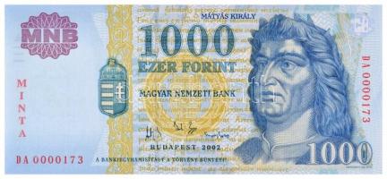 2002. 1000Ft MINTA felülnyomással DA 0000173 T:I /  Hungary 2002. 1000 Forint with MINTA (SPECIMEN) overprint DA 0000173 C:UNC Adamo F55CM2