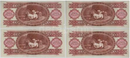1989. 100Ft (4x) párokban sorszámkövetők, nyomdai festékfoltokkal T:I-