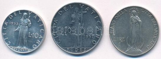 Vatikán 1939. 1L Al-Br "XII. Pius" + 1953. 10L Al "XII. Pius" + 1957. 100L rozsd...