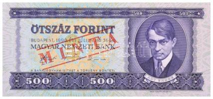 1990. 500Ft E000 000914 sorozat és sorszámmal, piros MINTA felülnyomással és perforációval T:I / Hungary 1990. 500 Forint with E000 000914 serial number and with red MINTA (SPECIMEN) overprint and perforation C:UNC Adamo F43Ma