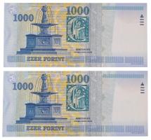 1999. 1000Ft (2x) "DA 0000147 - DA 0000148" sorszámkövetők T:I / 
Hungary 1999. 1000 Fori...