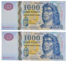 2006. 1000Ft (2x) DB 0000171 - DB 0000172 sorszámkövetők T:I /  Hungary 2006. 1000 Forint (2x) DB 0000171 - DB 0000172 sequential serials C:UNC Adamo F55G1