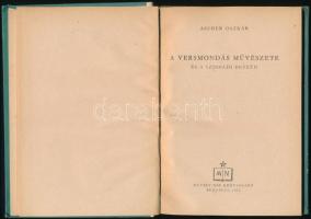 Ascher Oszkár: A versmondás művészete és a színpadi beszéd. Bp.,1953, Művelt Nép. Kiadói félvászon-k...