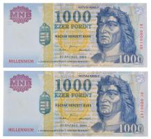 2000. 1000Ft "Millennium" (2x) "DC 0000146 - DC 0000147" sorszámkövetők T:I /  Hungary 2000. 1000 Forint "Millennium" (2x) "DC 0000146 - DC 0000147" sequential serials C:UNC Adamo F55B2