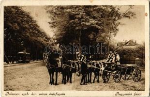 Debrecen, nagyerdei fasor, Szabad királyi város ötösfogata, villamos (Rb)