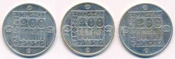 1985. 200Ft Ag (3xklf) "Természetvédelem - Mocsári Teknős, Vadmacska, Vidra" T:BU 
Adamo ...