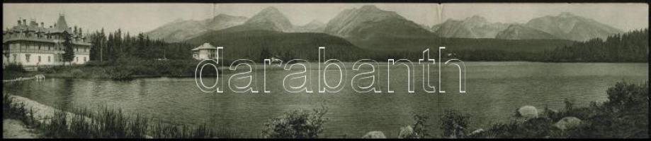 1924 Tátra, Vysoké Tatry; Csorba-tó. 3 részes kinyitható panoramálap / Strbské pleso, lake. 3-tiled folding panoramacard
