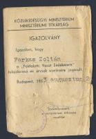 1953. "Földalatti Vasút Emlékérem" zománcozott érdemérem, névreszóló eredeti igazolvánnyal...
