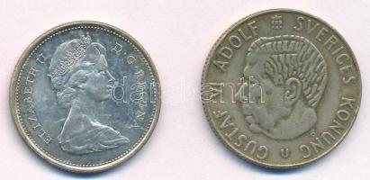 Vegyes: Svédország 1963U 1K Ag + Kanada 1968. 25c Ag T:2,2- 
Mixed: Sweden 1963U 1 Krona Ag + Canad...