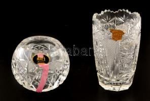 2 db jelzett ólomkristály váza és tálka, jelzett, Hibátlan. 13 cm, 10 cm