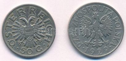 Vegyes: Ausztria 1935. 50gr Cu-Ni + Lengyelország 1929. 1Zl Ni T:2  
Mixed: Austria 1935. 50 Grosch...