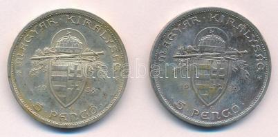 1938. 5P Ag "Szent István" (2x) T:1-,2  Adamo P8.1