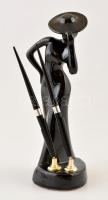 Hölgyet formázó fekete tolltartó, két férőhellyel, apró kopásokkal, m:26 cm