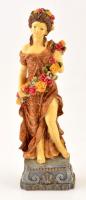 Virágos hölgy, műgyanta szobor, kopásokkal, m: 35 cm