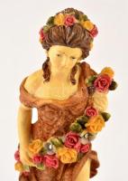 Virágos hölgy, műgyanta szobor, kopásokkal, m: 35 cm
