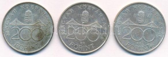 1994. 200Ft Ag "Deák" (3x) T:1-,2 patina Adamo F13.1