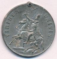 1867. "Koronázási emlék Budán június 1867 / Viribus unitis" ón emlékérem (32mm) T:2-,3 k.,...
