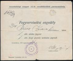 1919 Szombathelyi csendőrparancsnokság fegyverviselési engedélye