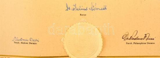 1948 Pázmány Péter Tudomány Egyetem (1950-től ELTE) díszes gyógyszerész diplomája, rajta Dr. Németh ...