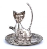 Macska alakú fém gyűrűtartó, m: 9 cm