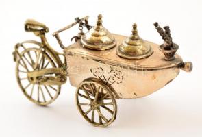 Ezüst(Ag) miniatűr fagyis kocsi, jelzett, h: 11 cm, nettó: 65,3 g