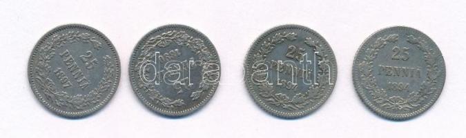 Finnország 1890. 25p Ag "II. Miklós" + 1894. 25p Ag "II. Miklós" (2x) + 1897. 25...