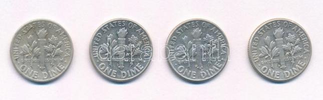 Amerikai Egyesült Államok 1951S-1964D 1d Ag "Roosevelt" (4xklf) T:2 
USA 1951S-1964D Dime...