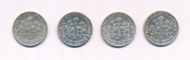 Amerikai Egyesült Államok 1964D 1d Ag "Roosevelt" (4x) T:1-,2 kis patina 
USA 1964D Dime ...
