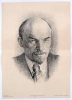 cca 1950 Lenin portré, Ék Sándor rajza, Bp., Offset-nyomda, (Művészeti Alkotások Á. V.), 48x34 cm.