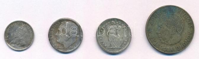 4db-os vegyes külföldi ezüstpénz tétel, közte Kanada 1918. 5c Ag V. György T:2-,3 patina 4pcs of various silver coins, including Canada 1918. 5 Cents Ag George V C:VF,F patina