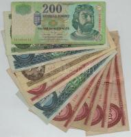 10db-os vegyes forint bankjegy tétel, közte 2002. 200Ft FA T:III