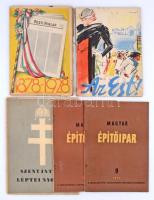 1928-1953 Vegyes folyóirat tétel, 5 db:   1928 Az 50 éves Pesti Hirlap jubileumi emlékkönyve 1878-1928. 1928. XII. 25. Bp., 1928, Légrády-Testvérek, 144 p. Szövegközti és egészoldalas képekkel gazdagon illusztrálva, számos érdekes írással. Papírkötésben.  1935 Az Est 25 éves jubileumi lapszáma, szerk.: Dr. Mihályfi Ernő, Vaszary János tervezte címlappal.  1941 Szent István léptei nyomán. Bp., Székesfőváros  Házinyomdája.   1953 Magyar Építőipar 3. (Sztálin-szám),9. (Népstadion.) ,