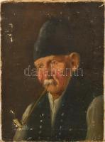 Jelzés nélkül: Pipázó kucsmás öregember, olaj, vászon, 35×25 cm