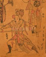 Xx. sz. eleje: Jelzés nélkül: Kínai csatajelenet, feliratozott harcosokkal. Linómetszet, papír. 52x9...