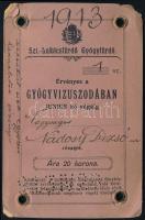 1913 Fényképes Szent Lukács Gyógyfürdő bérletjegy Nádasy Dezső (1861 k.-1904) részére