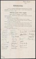 1923 Gyöngyös, az állami polgári leányiskola IV. a. osztály tanulóinak nyomtatott, aláírt kötelezvénye a majdani tízéves osztálytalálkozóról
