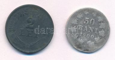 Románia 1900. 50b Ag + 1941. 2L Zn T:2-,3 fülnyom Romania 1900. 50 Bani Ag + 1941. 2 Lei Zn C:2-,3 ear mark