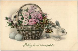 Boldog húsvéti ünnepeket! / Easter greeting art postcard, rabbit. H.H.i.W. Serie 1681.