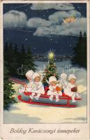 Boldog Karácsonyi Ünnepeket! / Children Christmas greeting art postcard. Meissner & Buch Künstler-Postkarten Serie 2362. litho s: L.D. (fa)