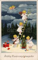 Boldog Karácsonyi Ünnepeket! / Children Christmas greeting art postcard. Meissner & Buch Künstler-Postkarten Serie 2362. litho s: L.D.