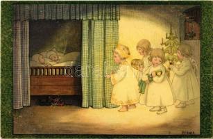 Children Christmas greeting art postcard. M. Munk Wien Nr. 1177. litho s: P. Ebner