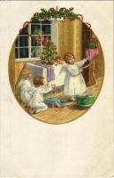 Children Christmas greeting art postcard. M. M. Nr. 1206. litho