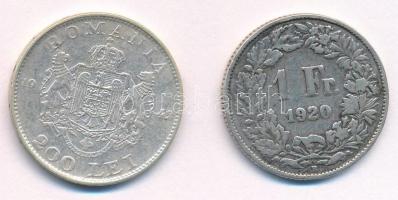 Vegyes: Románia 1942. 200L Ag + Svájc 1920. 1Fr Ag T:2,2-,3 Mix: Romania 1942. 200 Lei Ag + Switzerland 1920. 1 Franc Ag C:XF,VF,F