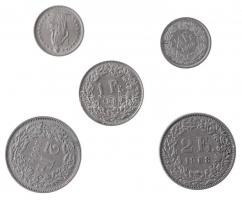 Svájc 1968-2001. 1/2Fr (2xklf) + 1Fr + 2Fr (2xklf) T:1-,2 Switzerland 1968-2001. 1/2 Franc (2xdiff) + 1 Franc + 2 Francs (2xdiff) C:AU,XF