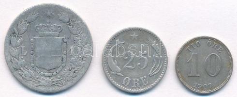 Olaszország 1887. 1L Ag "I. Umberto" + Dánia 1891. 25ö Ag "IX. Keresztély" + Své...