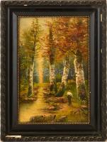 Jelzés nélkül: Erdőrészlet, olaj, vászon, fa keretben, 27×17 cm