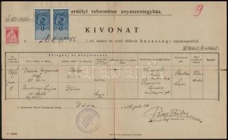 1903-1941 4 db anyakönyvi kivonat, keresztlevél, okmánybélyegekkel