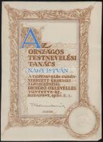 1934 Elimerés levente oktatónak + 1936 Országos Testnevelési Tanács oklevél 26x35 cm