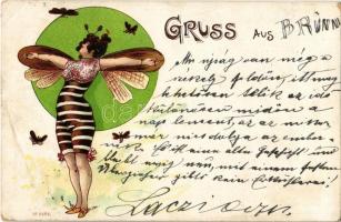1900 Molylepke hölgy / Moth lady. Art Nouveau. No. 2985. litho (EK)
